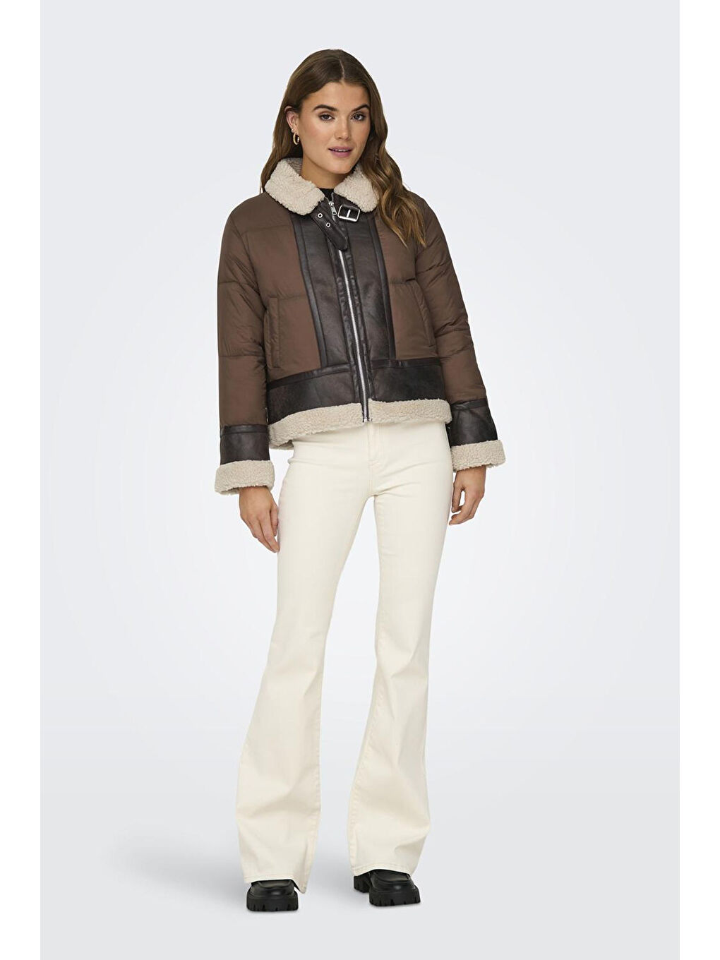 Kahverengi Onlmelinda Regular Fit Kemerli Gömlek Yaka Kadın Mont 15324139-1