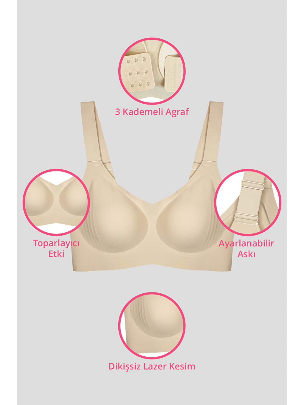 Karışık Seamless Bra - Curve | Lazer Kesim Dikişsiz Toparlayıcı Büyük Beden Kadın Sütyen 3'Lü Paket-2-2