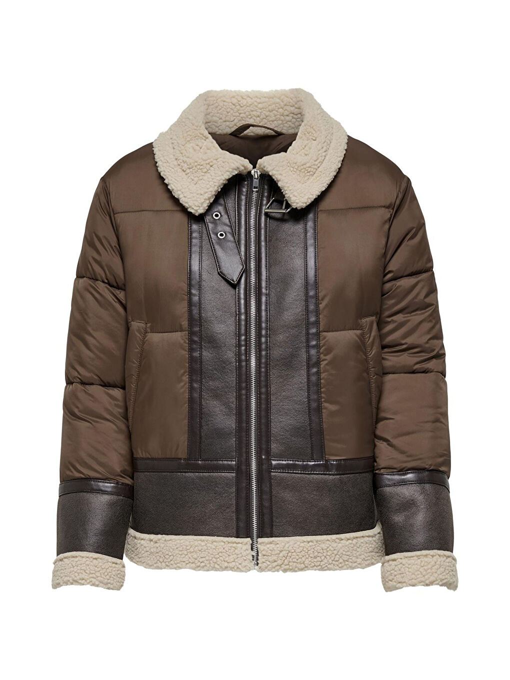 Kahverengi Onlmelinda Regular Fit Kemerli Gömlek Yaka Kadın Mont 15324139-5