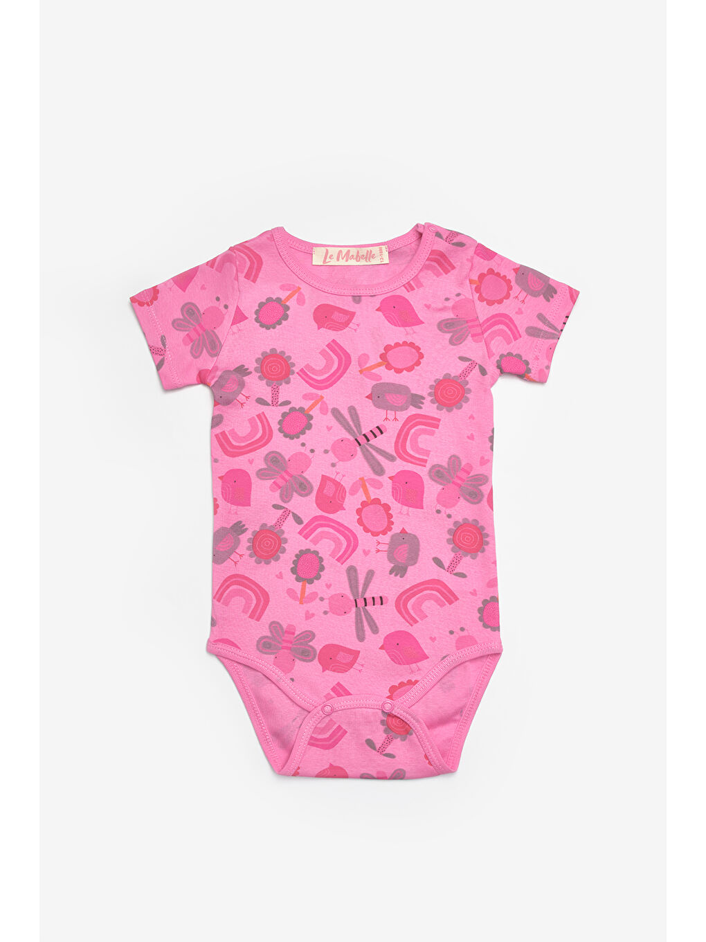 Fuşya Çiçek Desenli İkili Kız Bebek Zıbın Set - Zoe-2