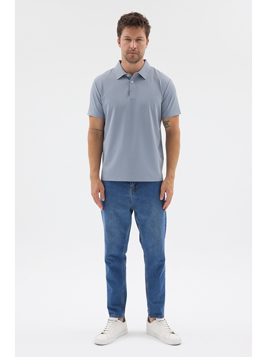 Mavi Polo Yaka Örme Kısa Kol Standart Fit Esnek Tişört 1011260177-1