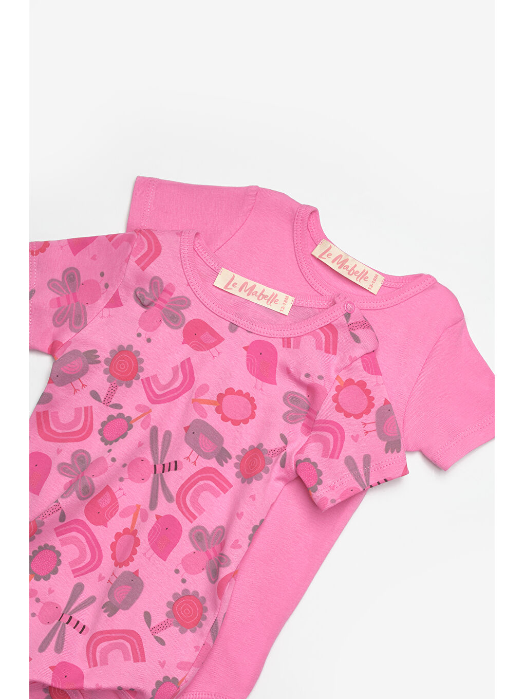 Fuşya Çiçek Desenli İkili Kız Bebek Zıbın Set - Zoe-3