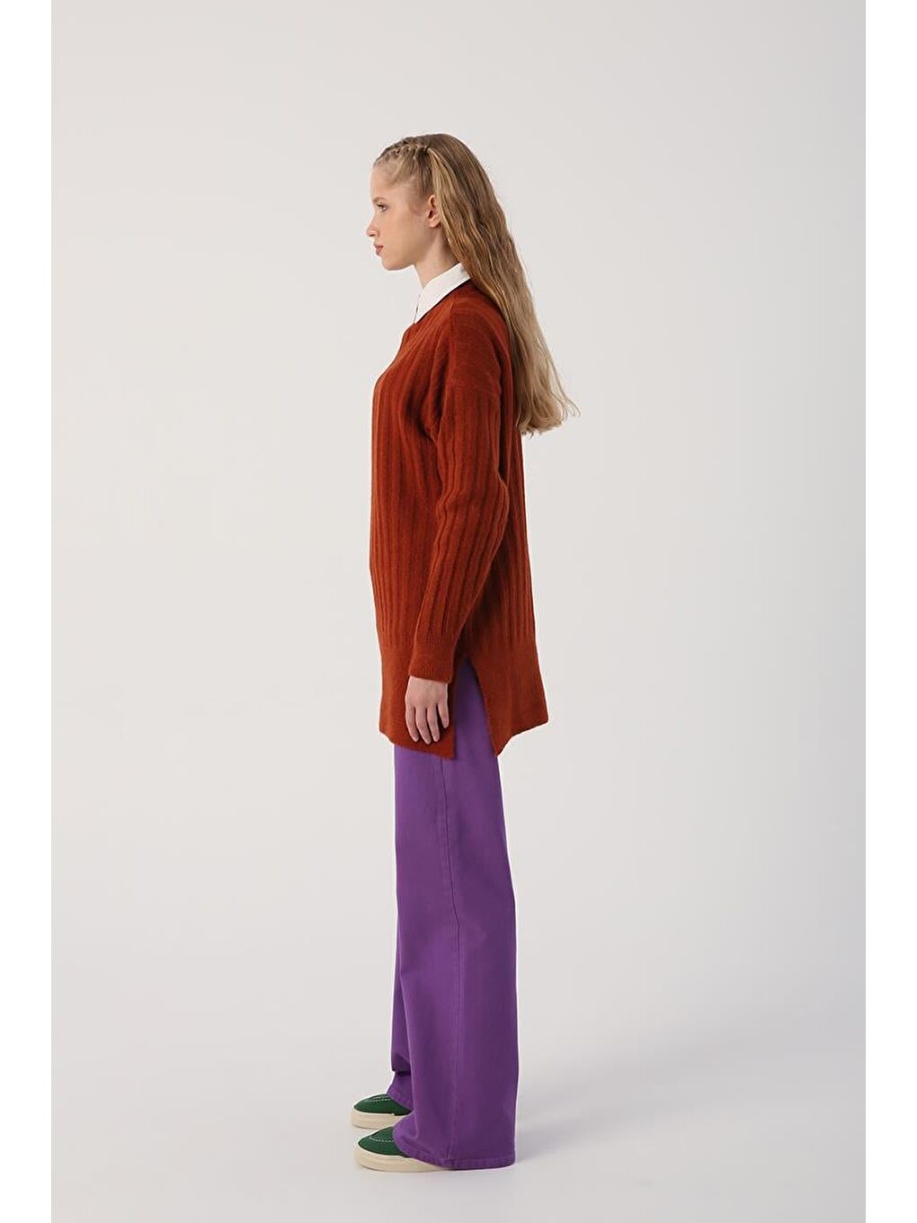 Kahverengi Açık Kahve-Fitil Örgülü Triko Tunik-2