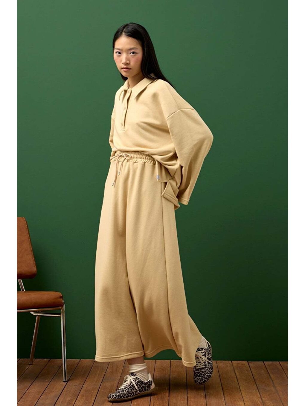 Bej 3 İplik Yakalı Body & Etek Takım-2