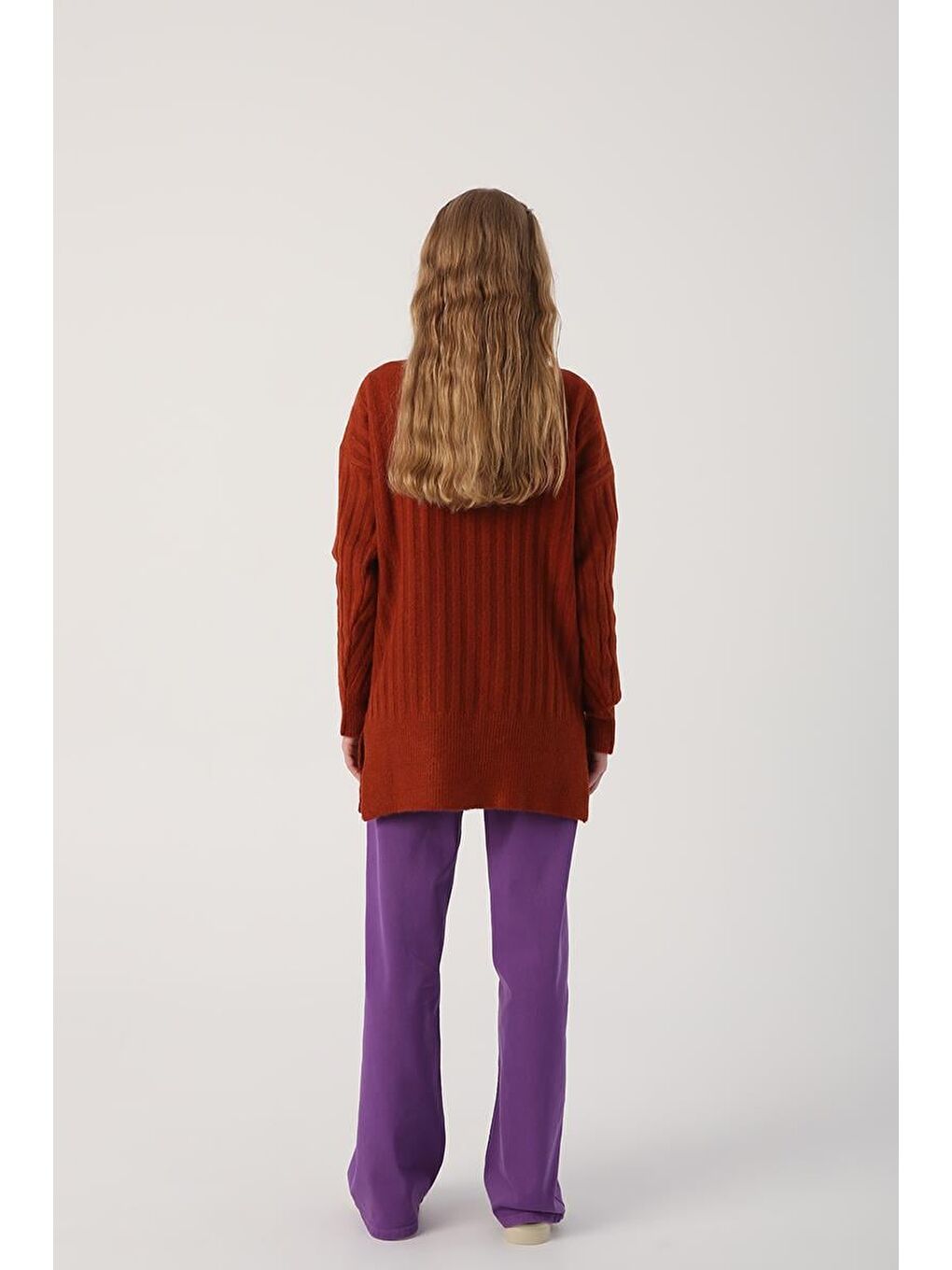 Kahverengi Açık Kahve-Fitil Örgülü Triko Tunik-3