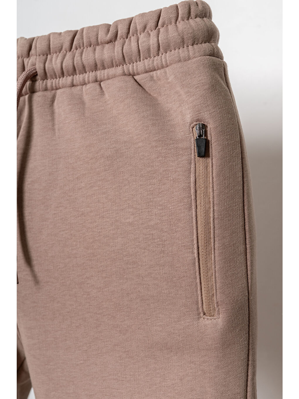 Bej 3 İp  Fermuarlı Basic Erkek  Çocuk Eşofman Altı-4