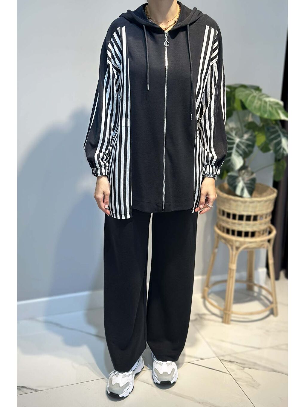 Şerit Detay Pantolonlu Takım 70081 Antrasit