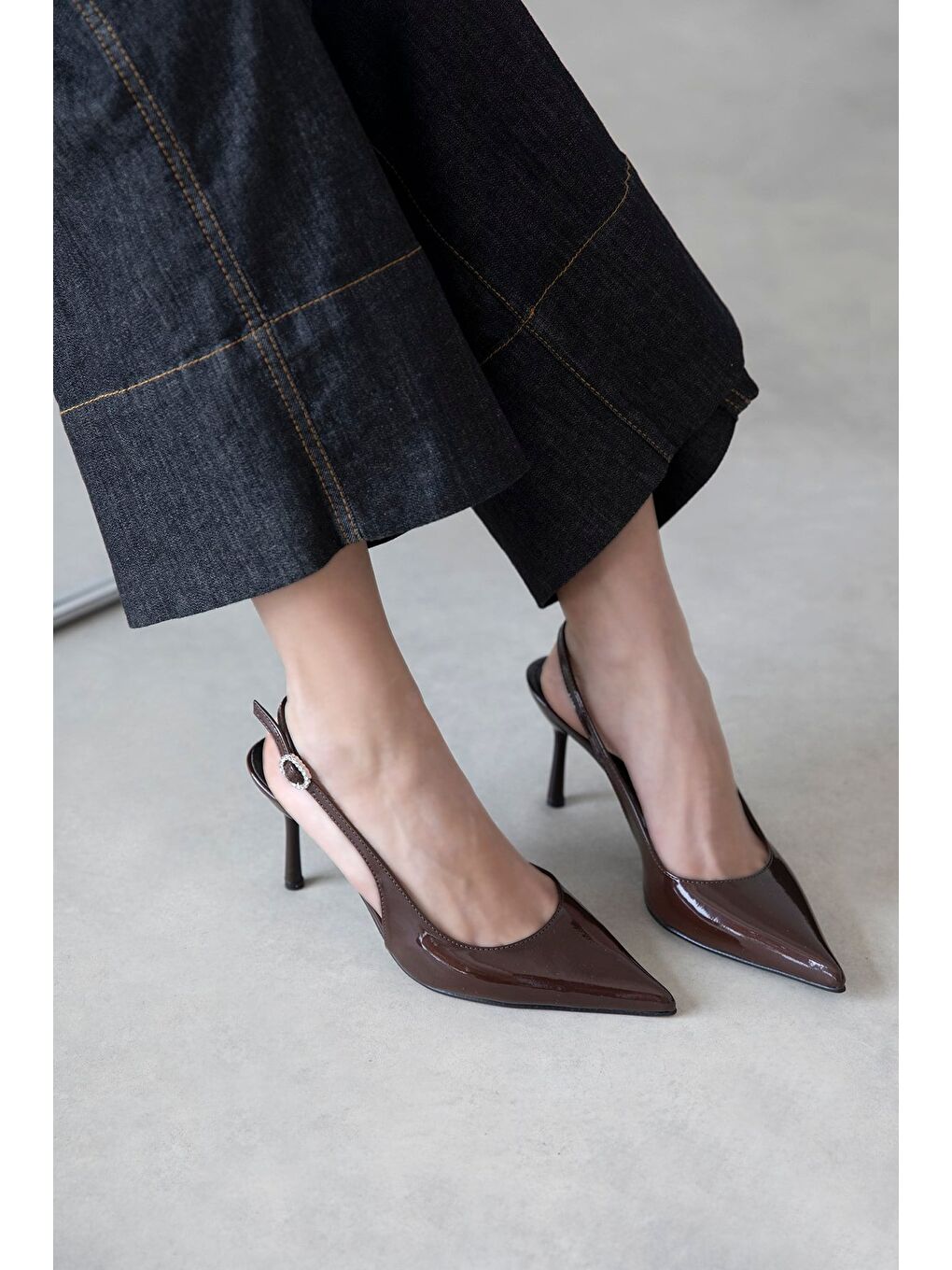 Kahverengi Elsa Kadın Topuklu Rugan Ayakkabı Kahve