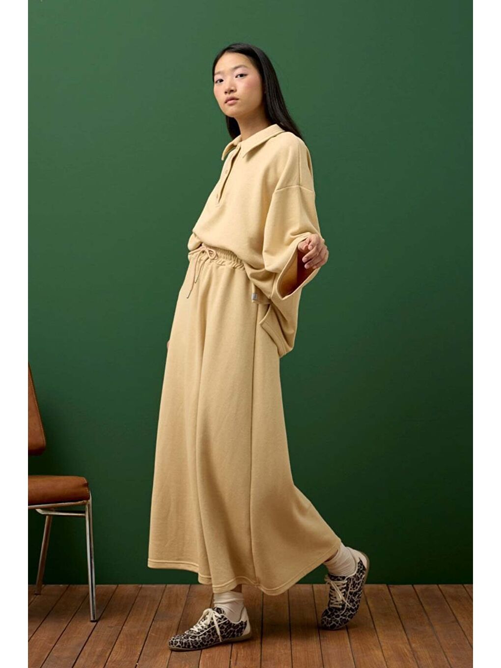 Bej 3 İplik Yakalı Body & Etek Takım-3