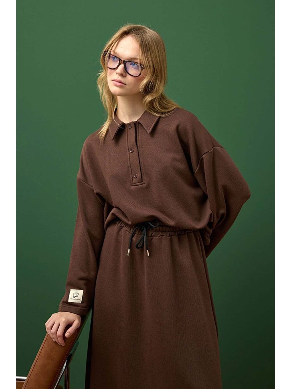 Kahverengi Çikolata 3 İplik Yakalı Body & Etek Takım-2