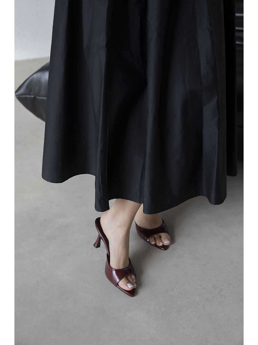 Franco Kadın Topuklu Kırışık Deri Bordo Topuklu Terlik-2