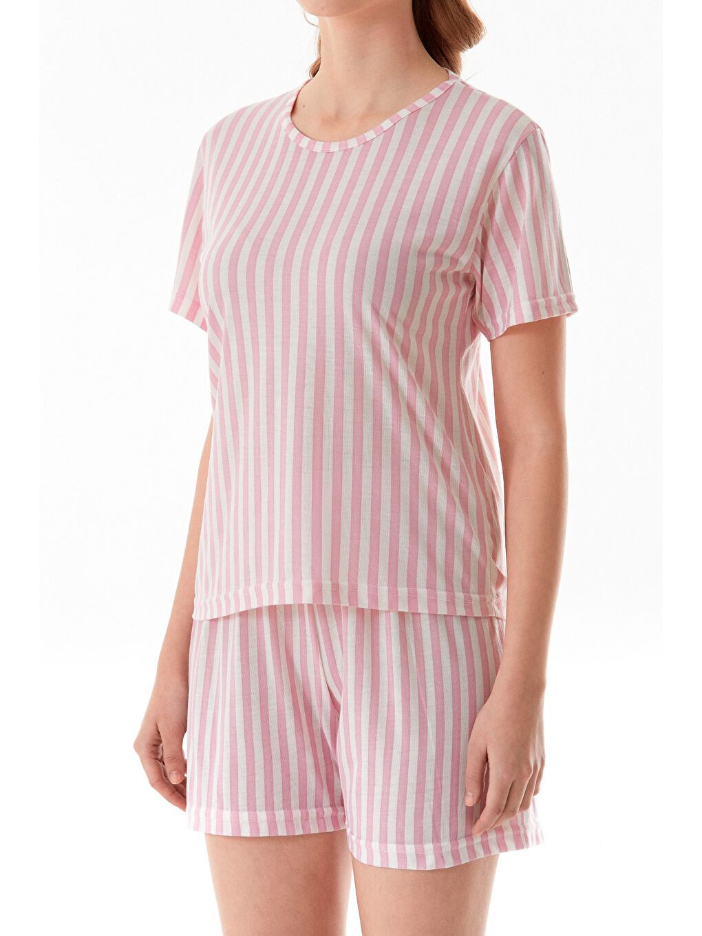 Pembe Ayıcık Desenli Bisiklet Yaka Şortlu Pijama Takımı-4