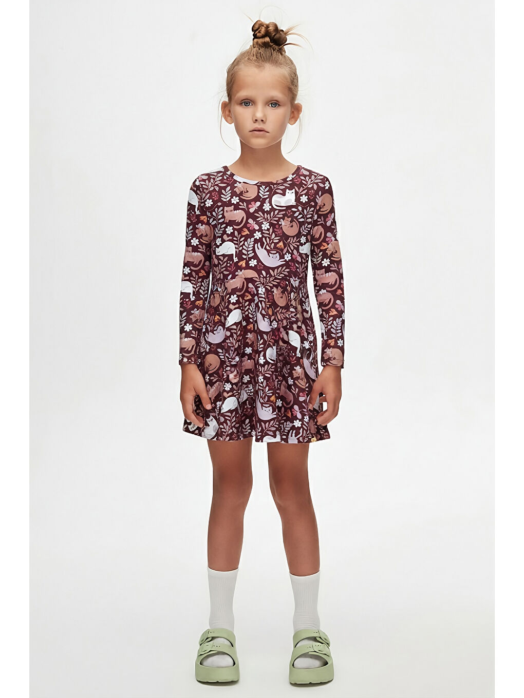 Karışık Kız Çocuk Lazy Desen Uzun Kol Elbise
