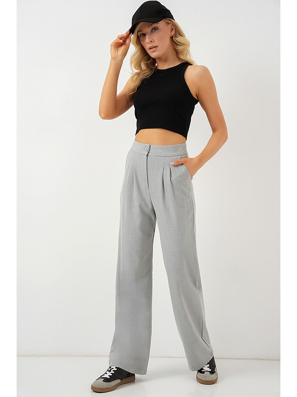 6638 Yüksek Bel Palazzo Pantolon - A.Gri