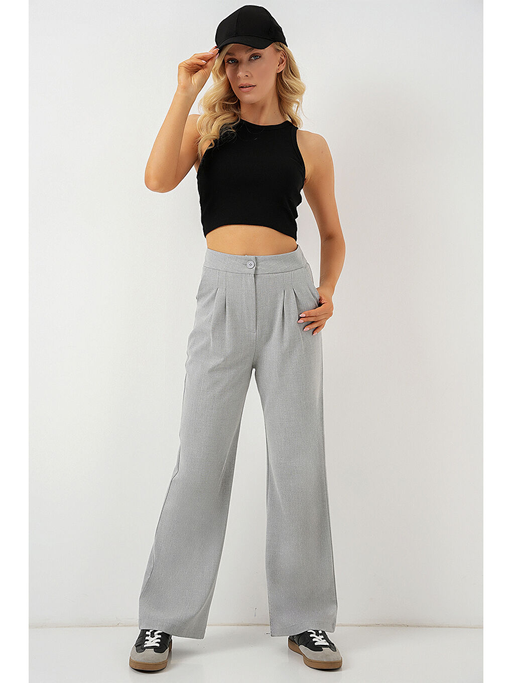 6638 Yüksek Bel Palazzo Pantolon - A.Gri-2