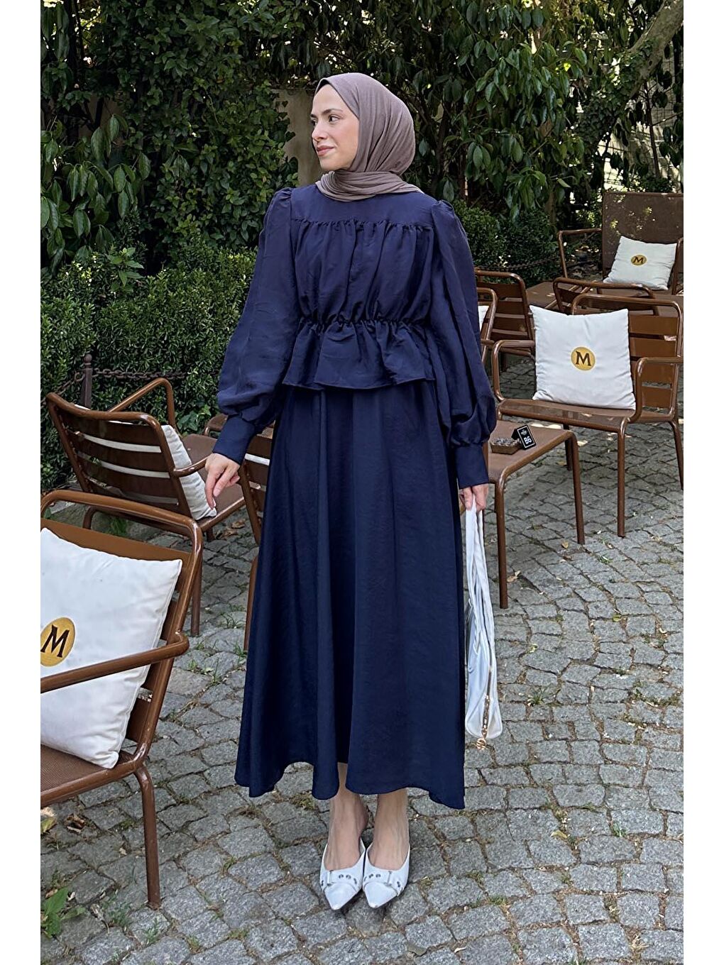 Büzgü Detaylı Tesettür İkili Takım Lacivert