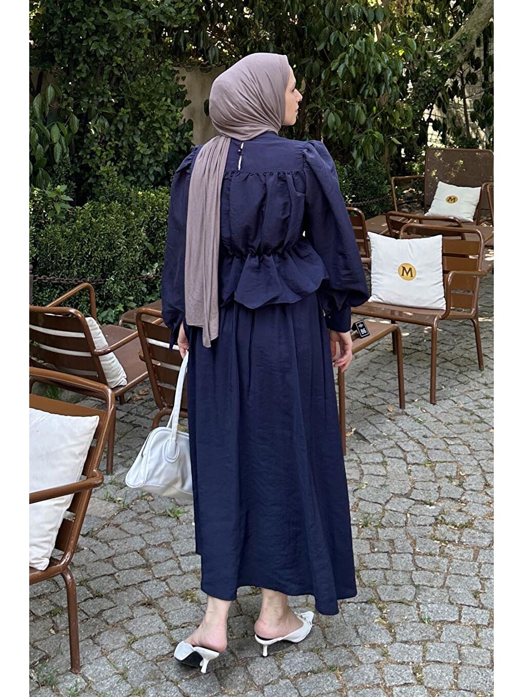 Büzgü Detaylı Tesettür İkili Takım Lacivert-1