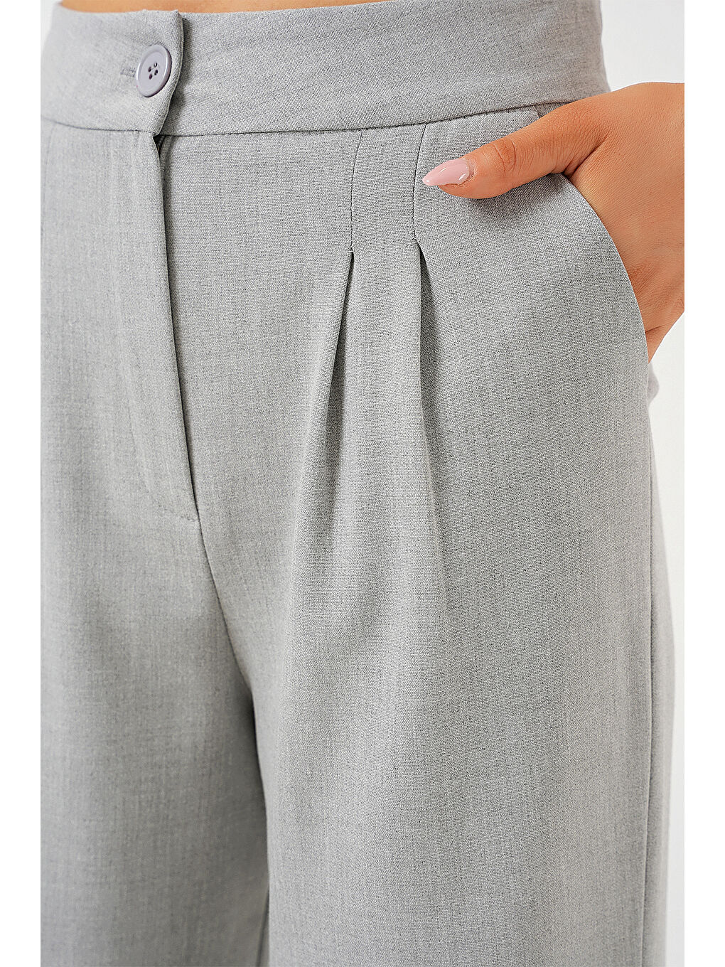 6638 Yüksek Bel Palazzo Pantolon - A.Gri-4
