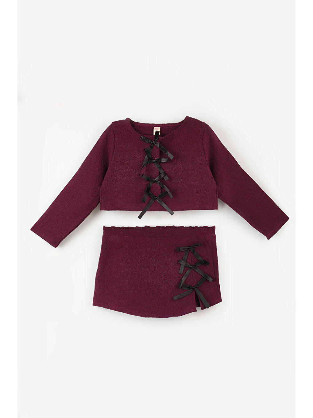 Bordo  Fiyonk Detaylı Kız Çocuk Etek Ceket Takım - Silvana