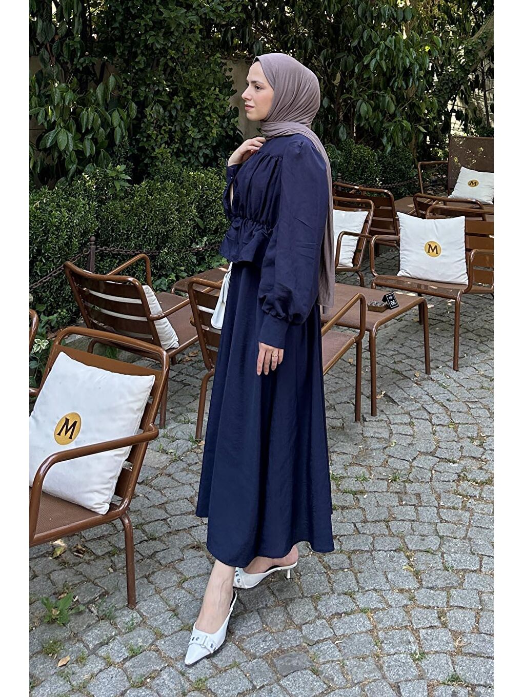 Büzgü Detaylı Tesettür İkili Takım Lacivert-2