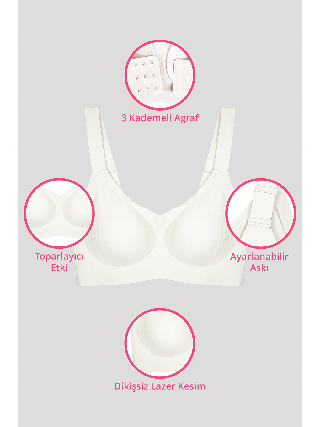 Ekru Seamless Bra - Curve | Krem Lazer Kesim Dikişsiz Toparlayıcı Büyük Beden Kadın Sütyen-2