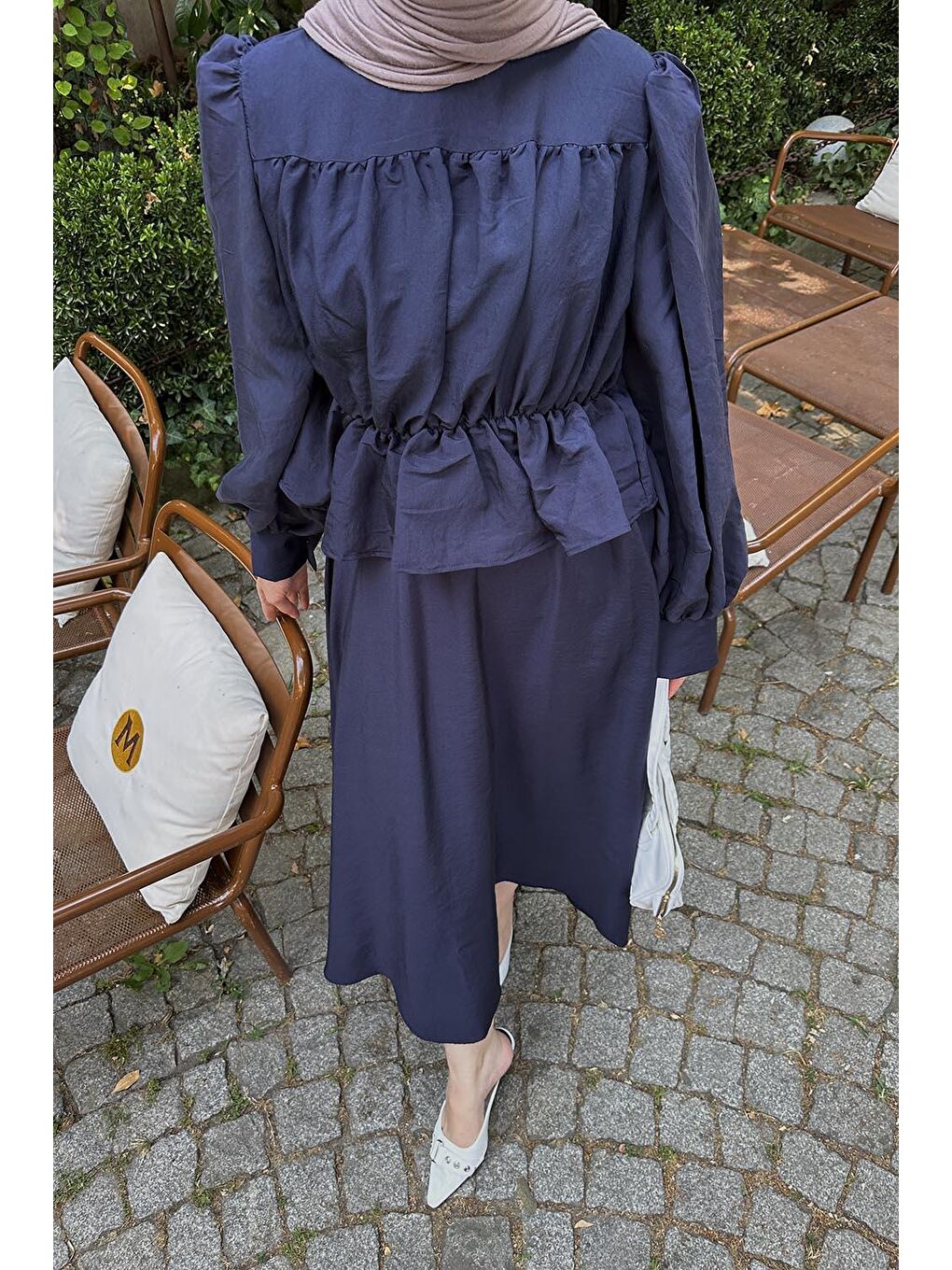 Büzgü Detaylı Tesettür İkili Takım Lacivert-3