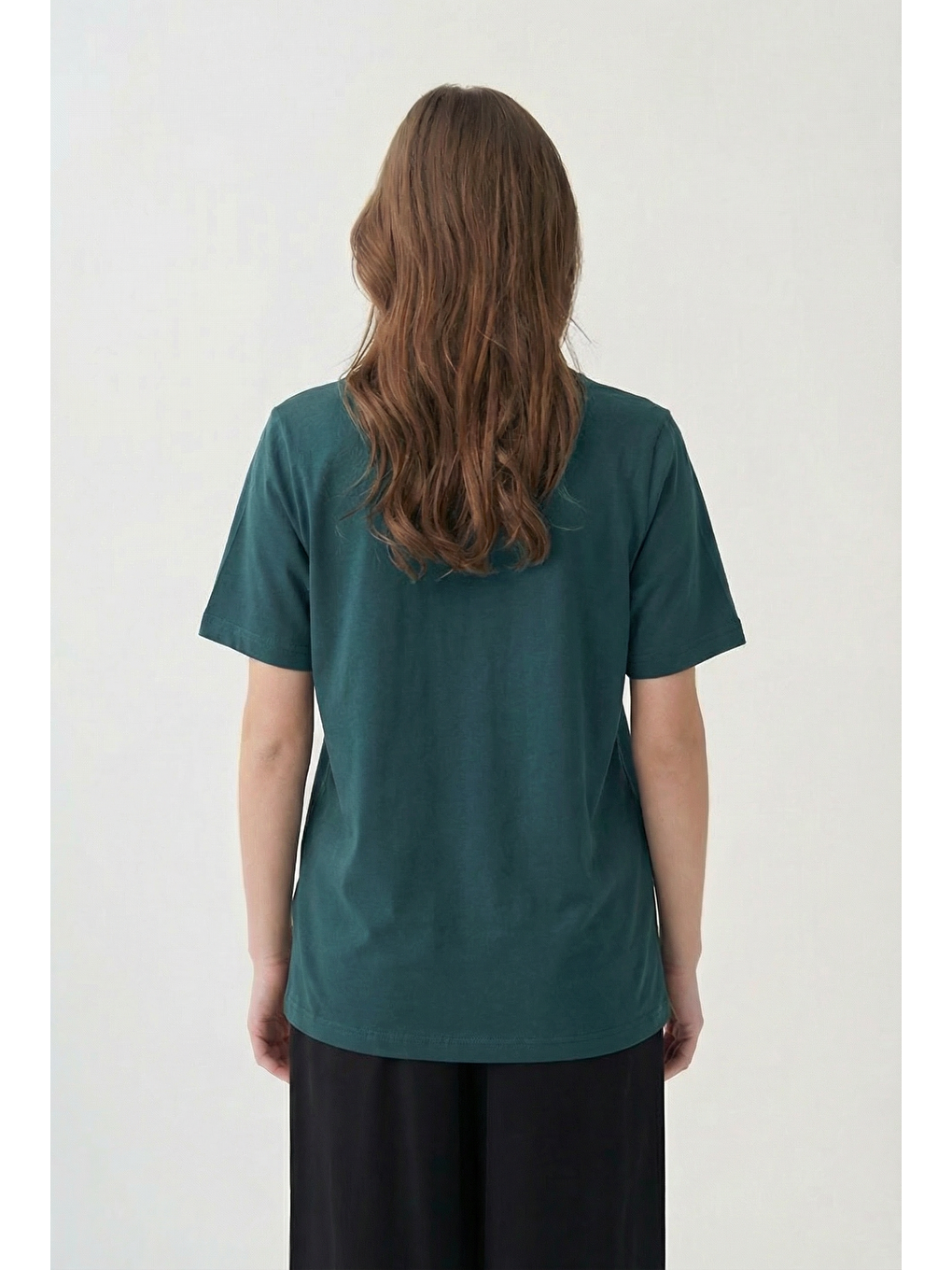 Yeşil-bisiklet Yaka Pamuklu T-shirt-1
