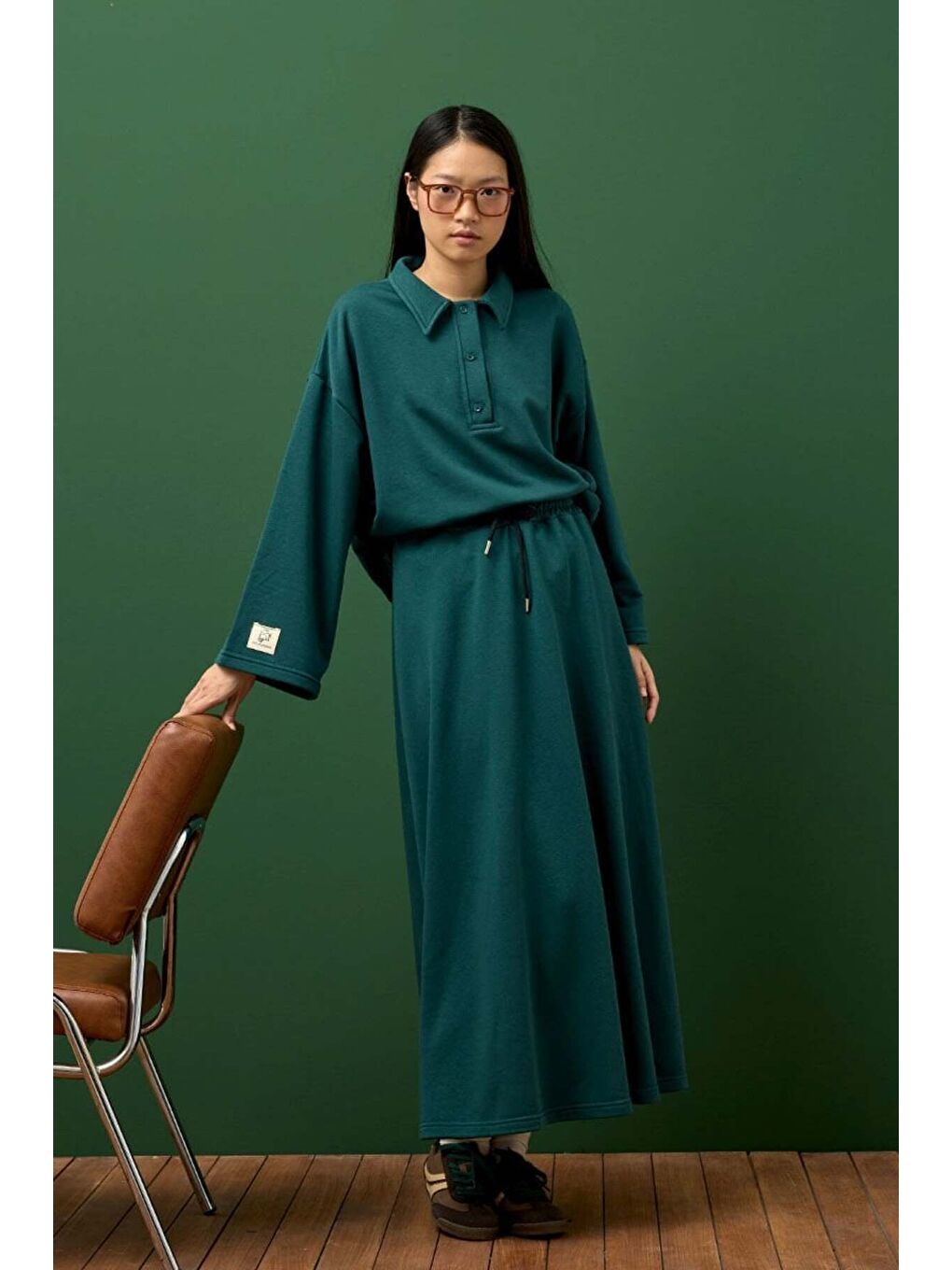 Yeşil Zümrüt 3 İplik Yakalı Body & Etek Takım-1