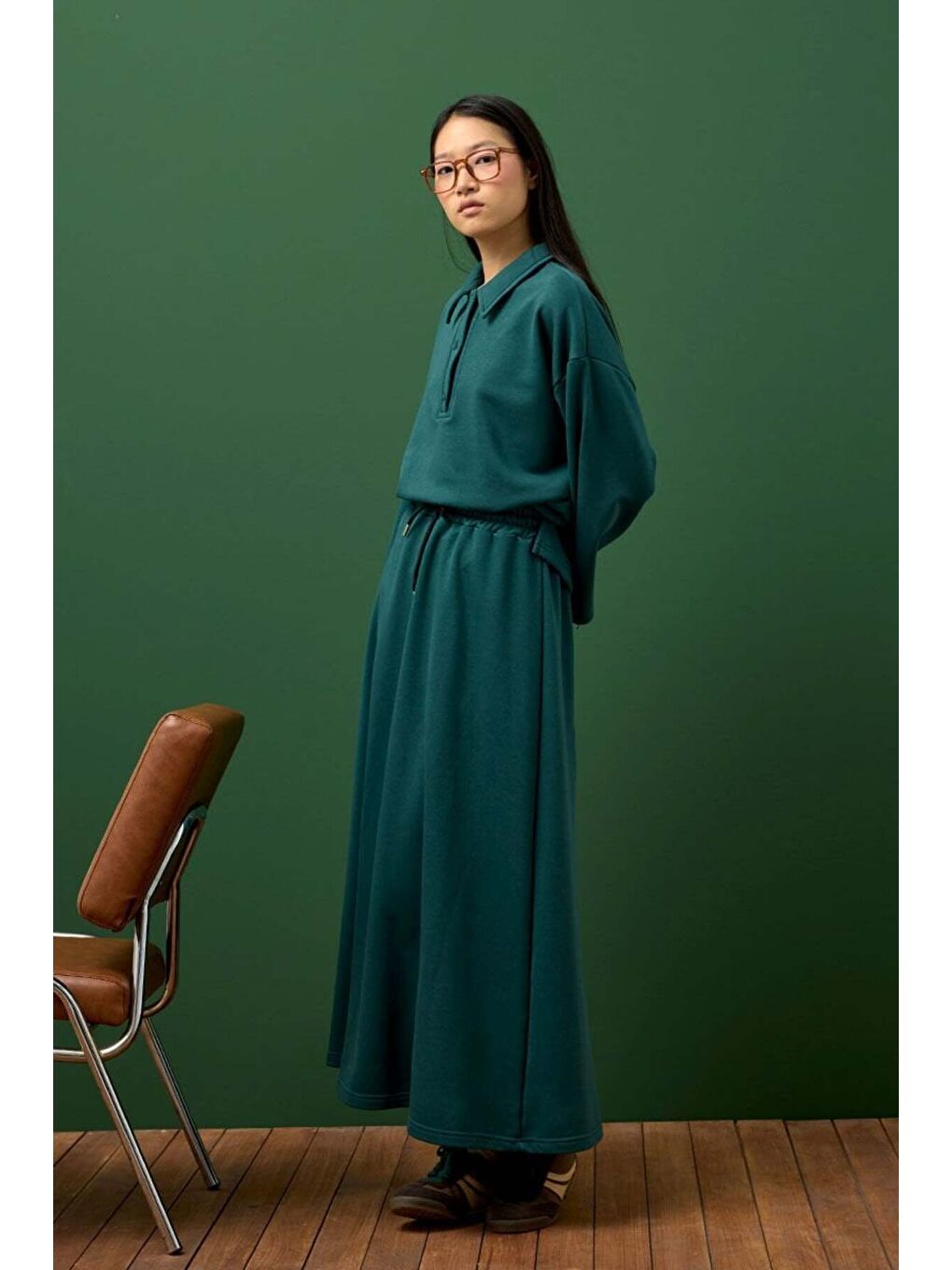 Yeşil Zümrüt 3 İplik Yakalı Body & Etek Takım-2