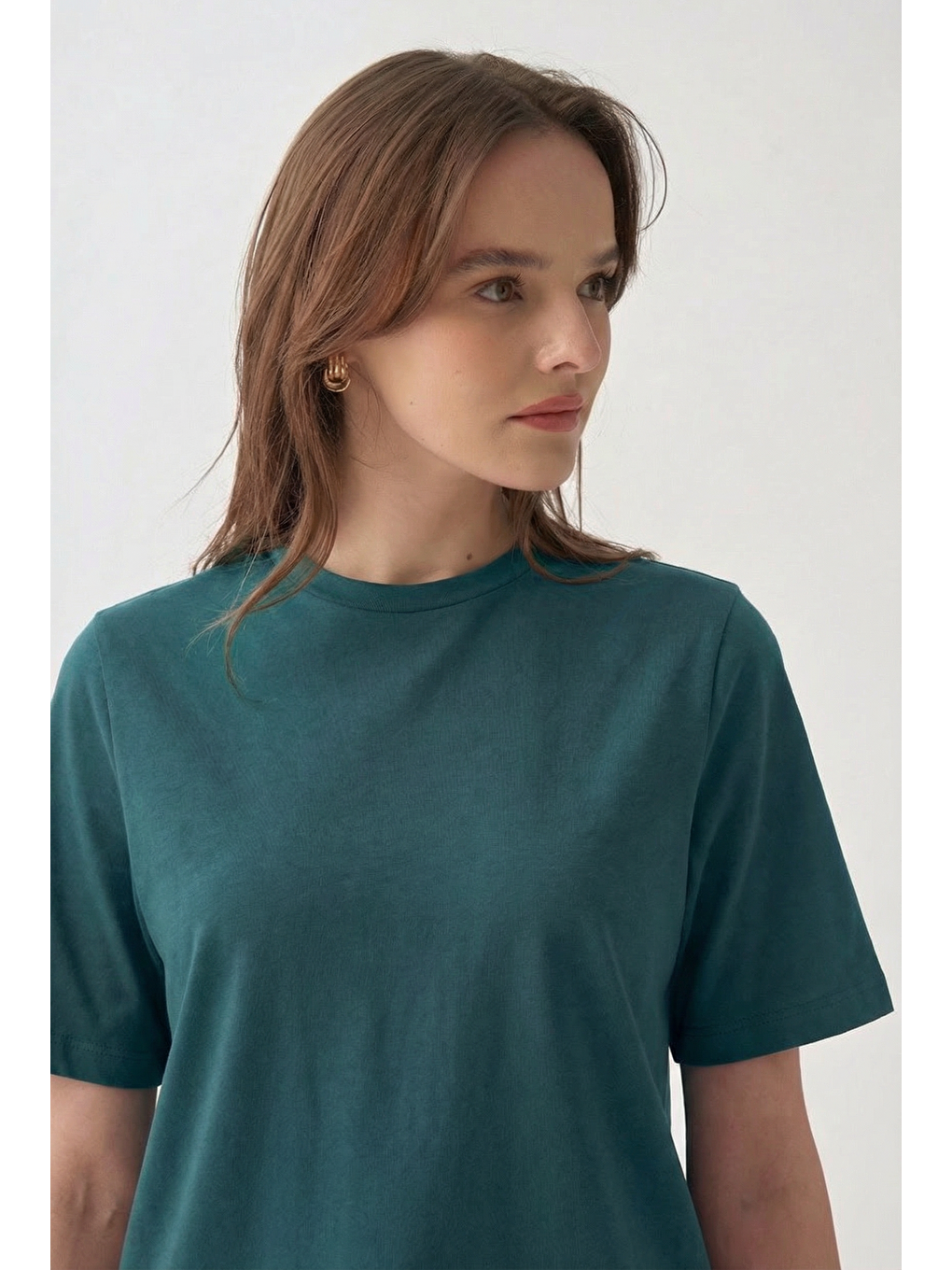Yeşil-bisiklet Yaka Pamuklu T-shirt-2