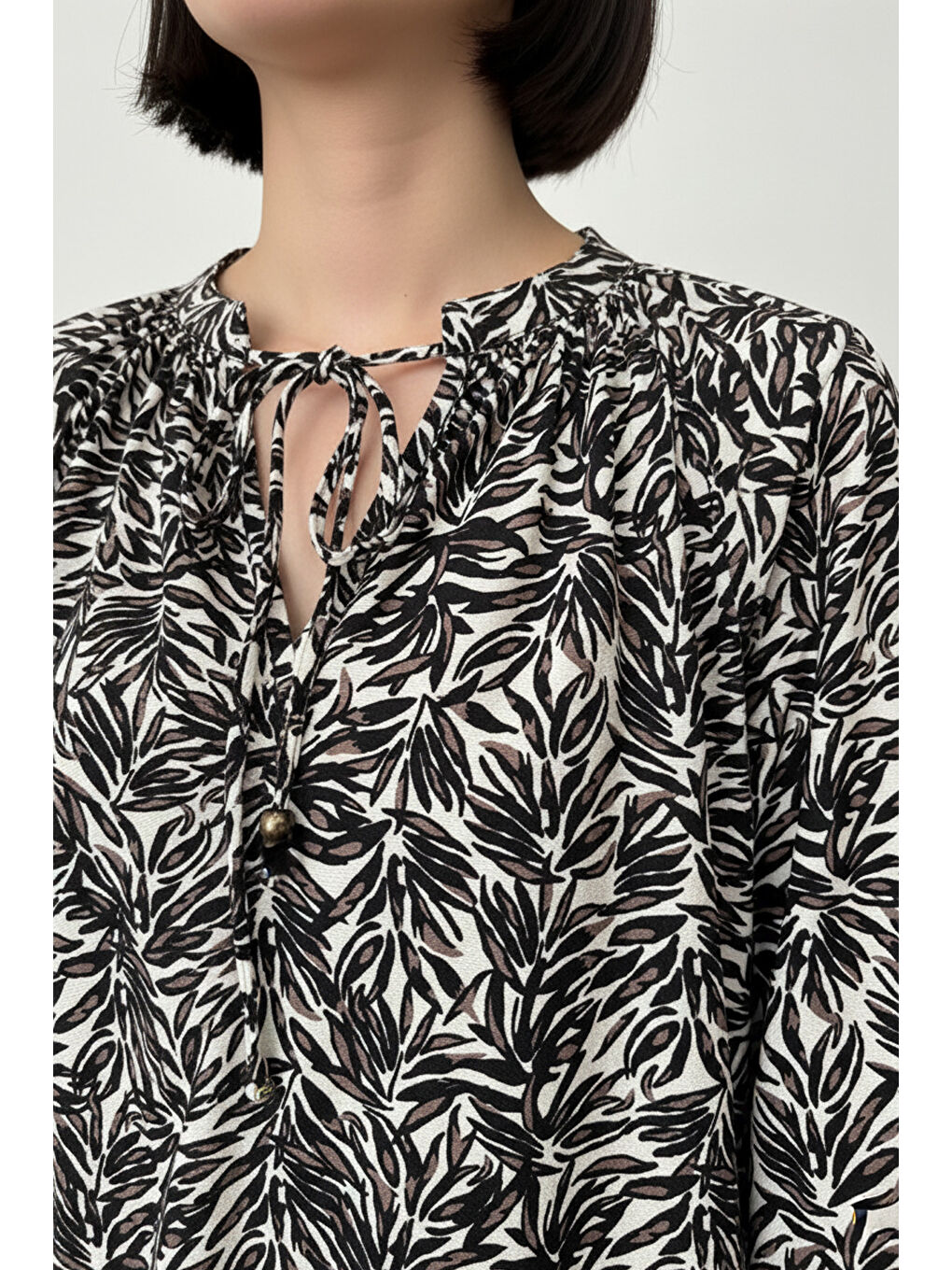 Bej Desenli Bol Kesim Bluz-1