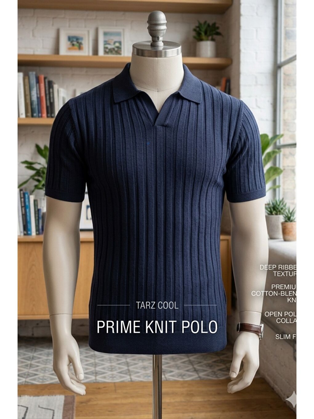 Lacivert Erkek Polo Yaka İnce Triko Tişört Yazlık Rahat Kalıp-3