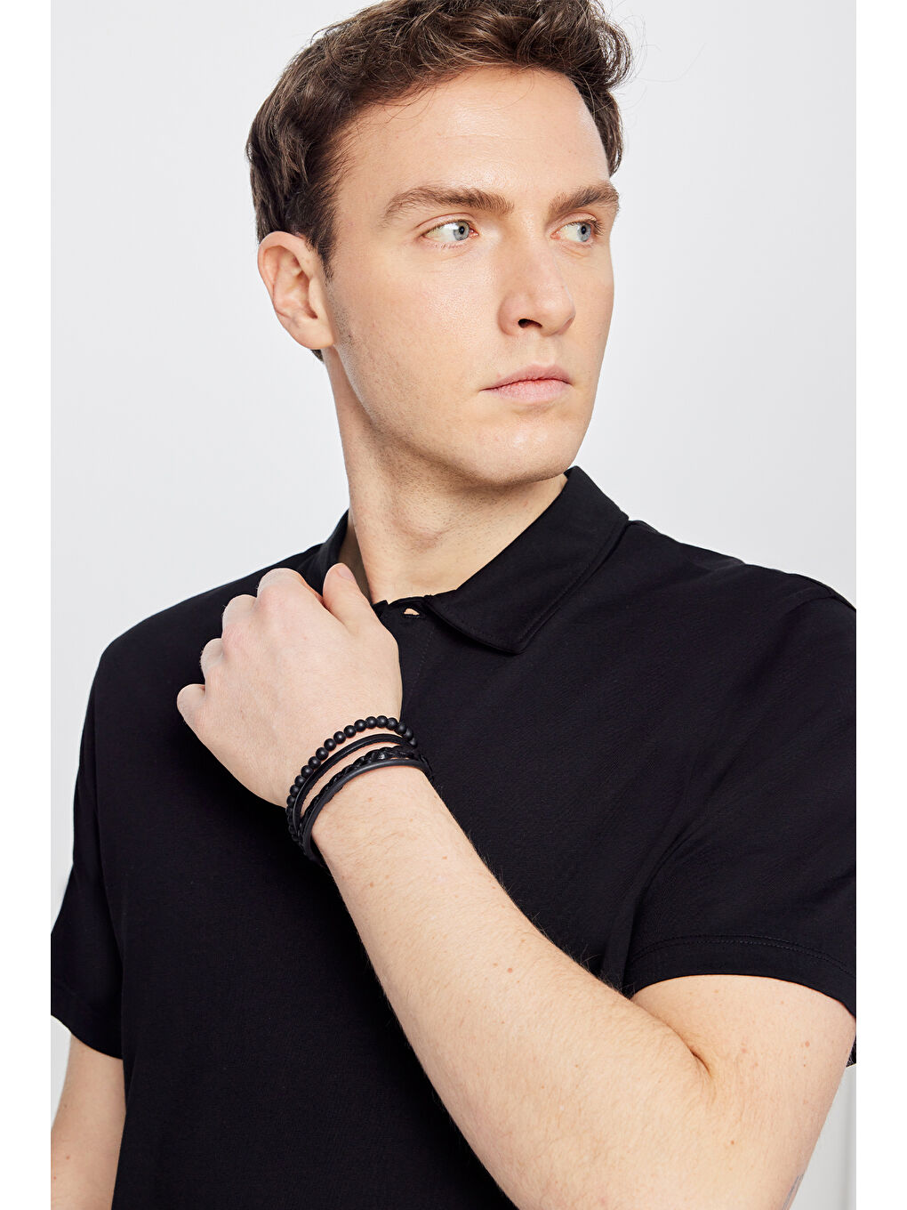 Erkek Siyah %100 Pamuk Standart Fit Normal Kesim Polo Yaka Tişört-3