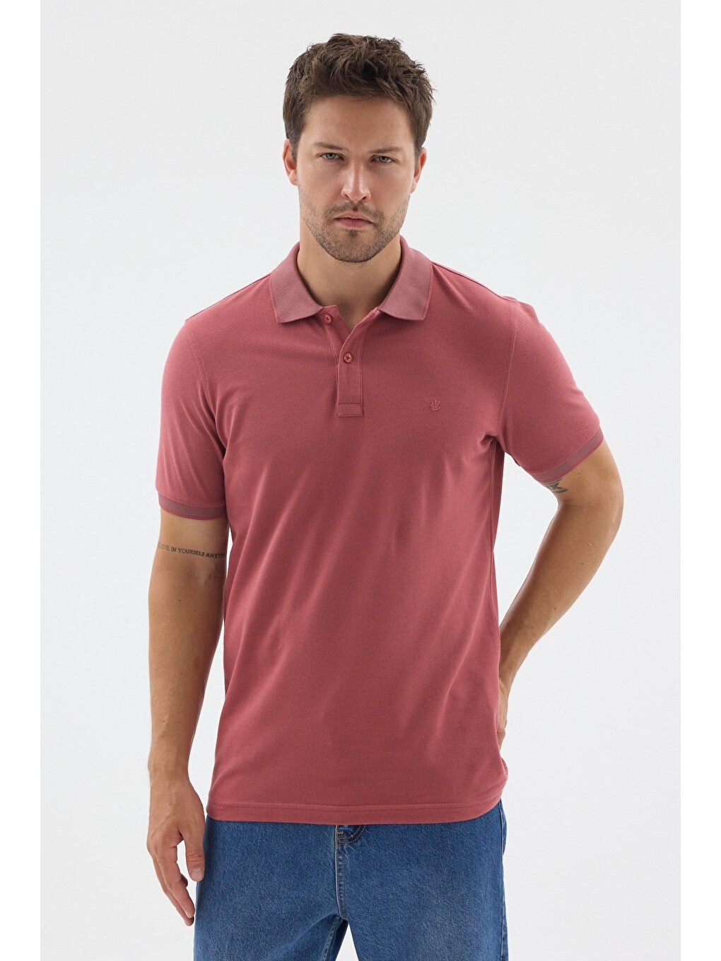 Pembe Polo Yaka Pike Kısa Kol Slim Fit %100 Pamuk Tişört 1011260171