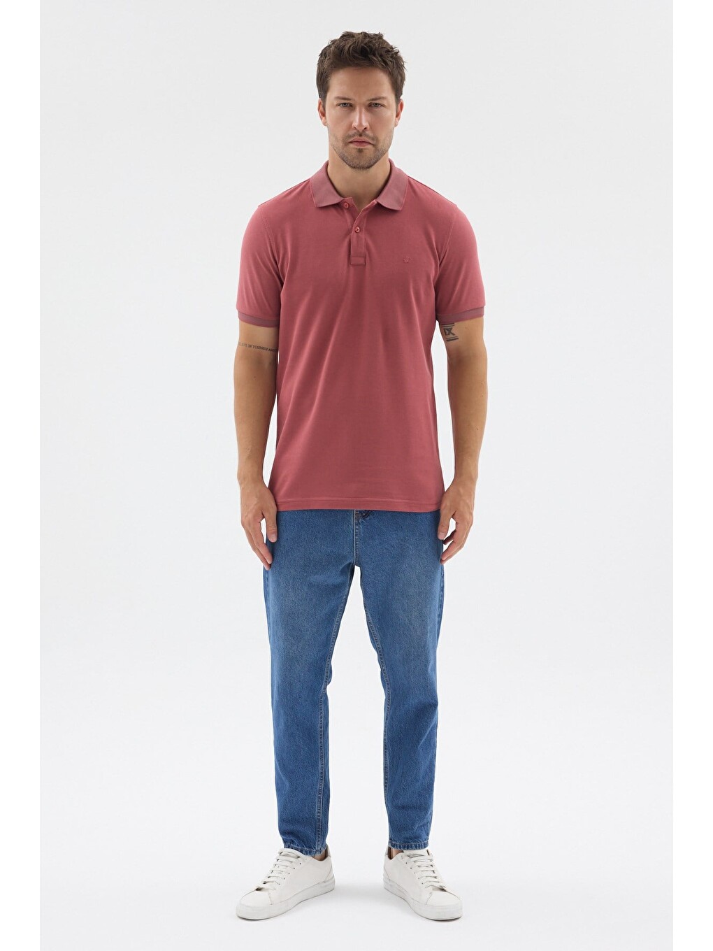 Pembe Polo Yaka Pike Kısa Kol Slim Fit %100 Pamuk Tişört 1011260171-1