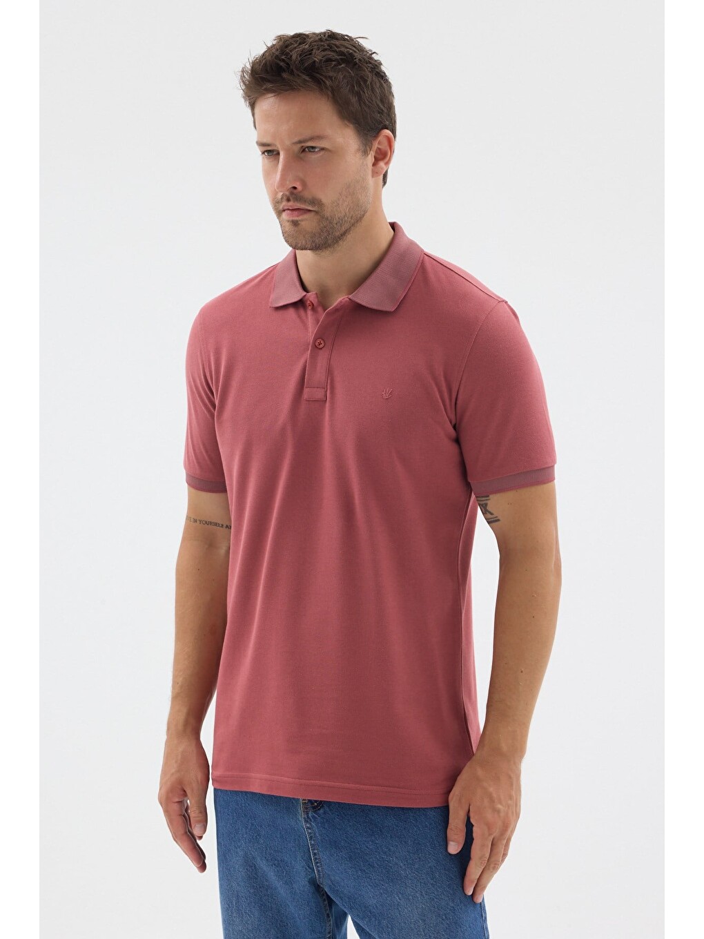 Pembe Polo Yaka Pike Kısa Kol Slim Fit %100 Pamuk Tişört 1011260171-2