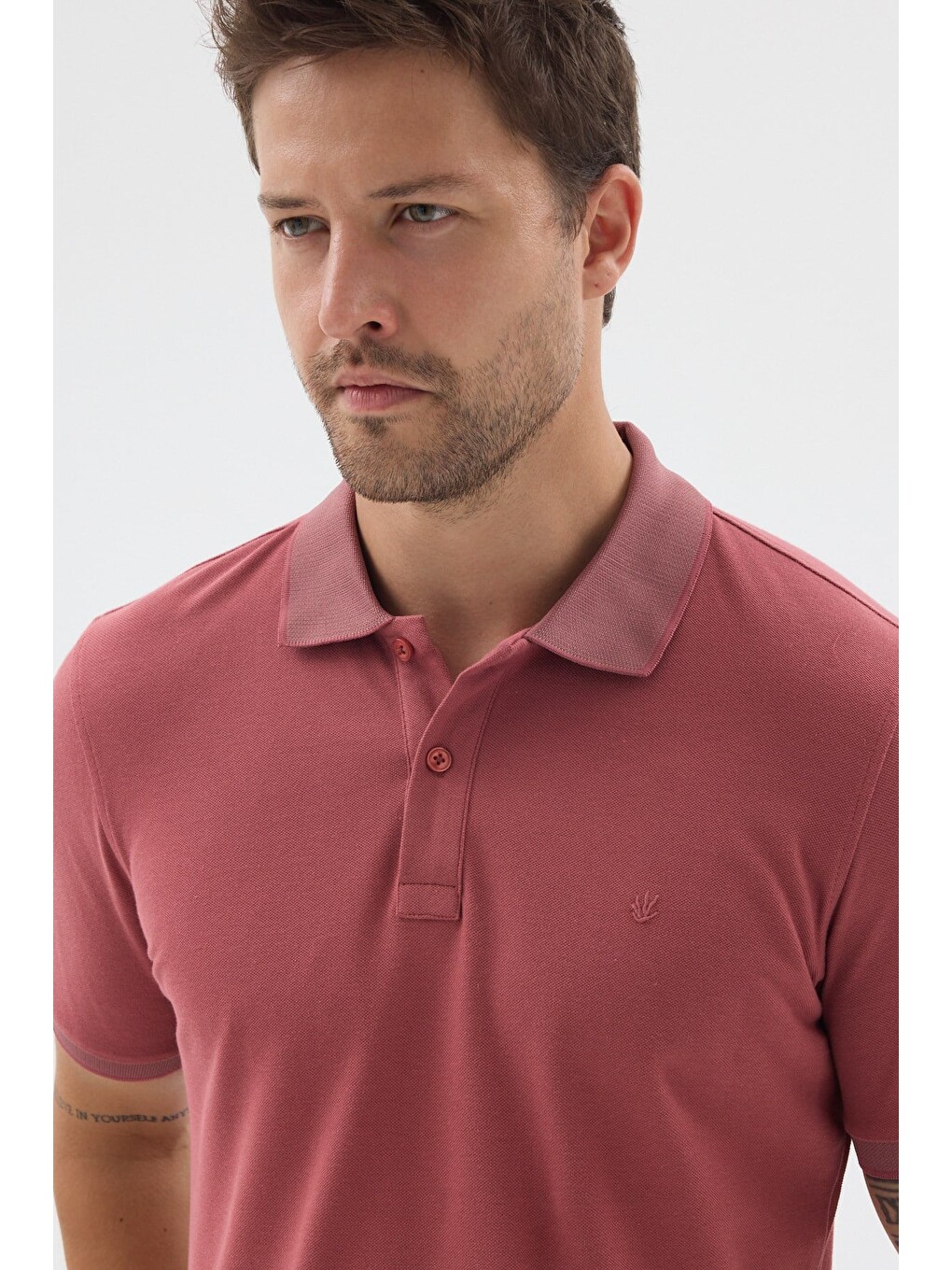 Pembe Polo Yaka Pike Kısa Kol Slim Fit %100 Pamuk Tişört 1011260171-3