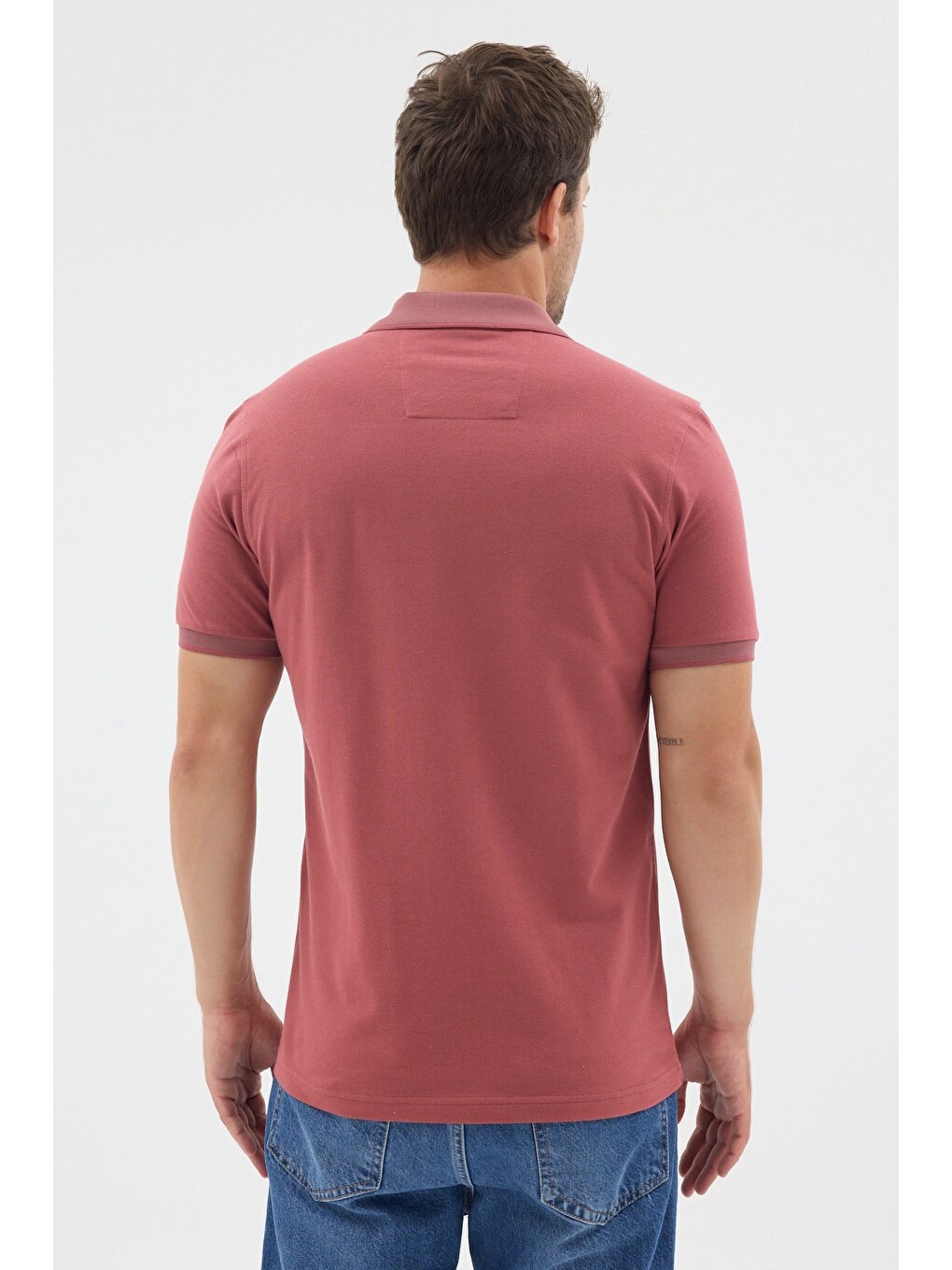 Pembe Polo Yaka Pike Kısa Kol Slim Fit %100 Pamuk Tişört 1011260171-4