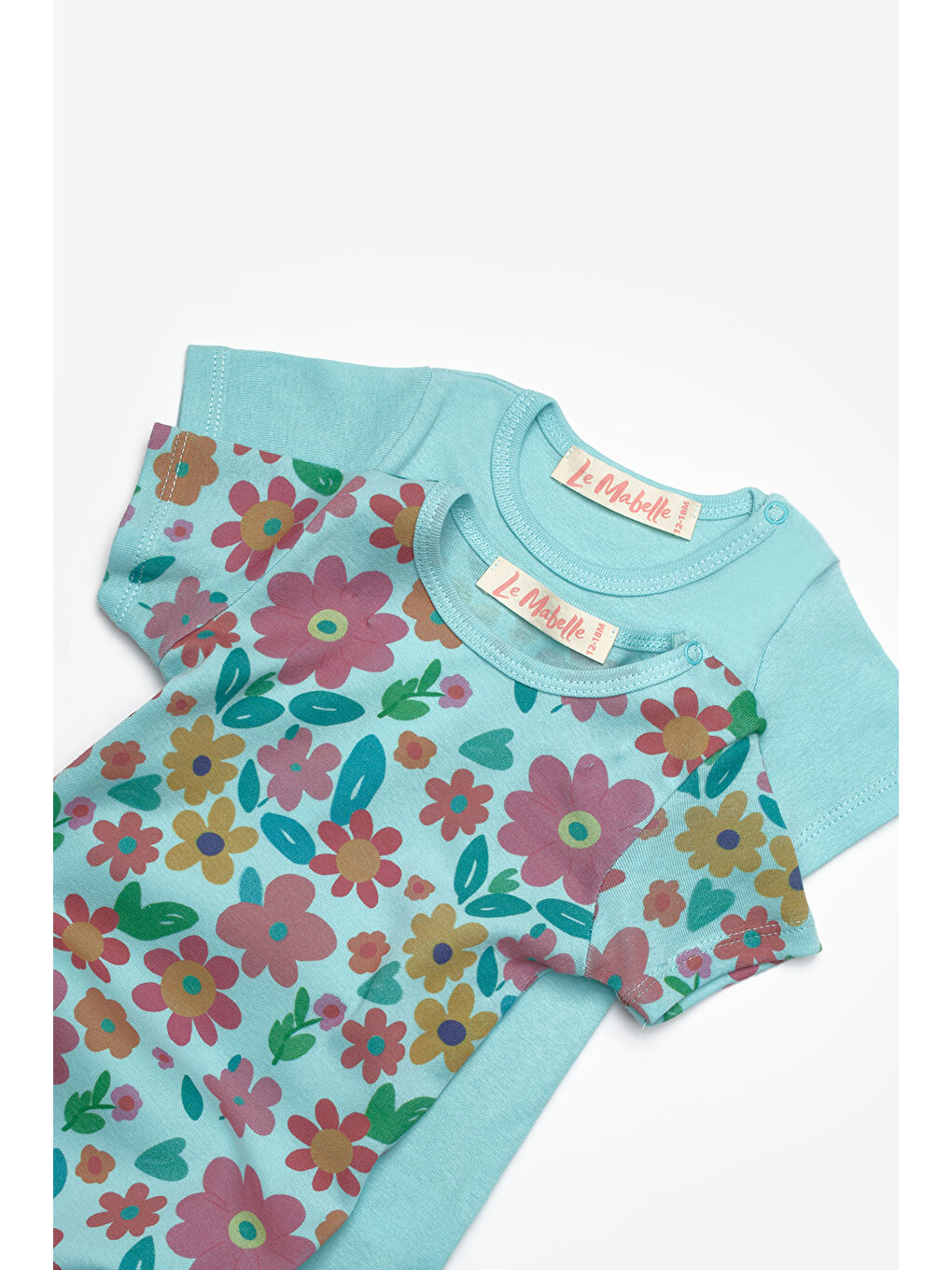 Yeşil Mint Çiçek Desenli İkili Kız Bebek Zıbın Set - Zoe-3