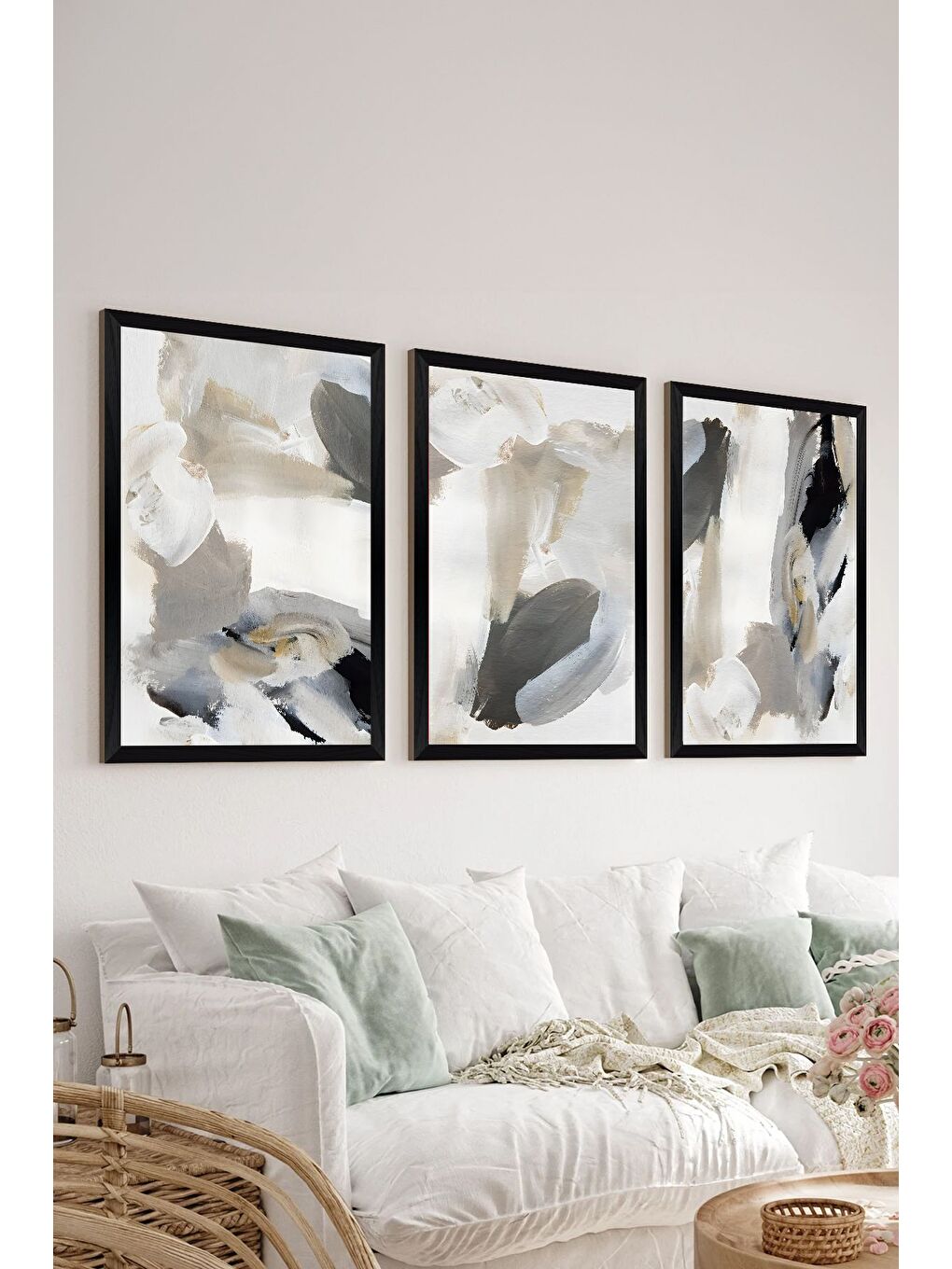 Beyaz 3 Parça Siyah Çerçeve Görünümlü MDF Poster Tablo Seti 20x30 cm - Set 36