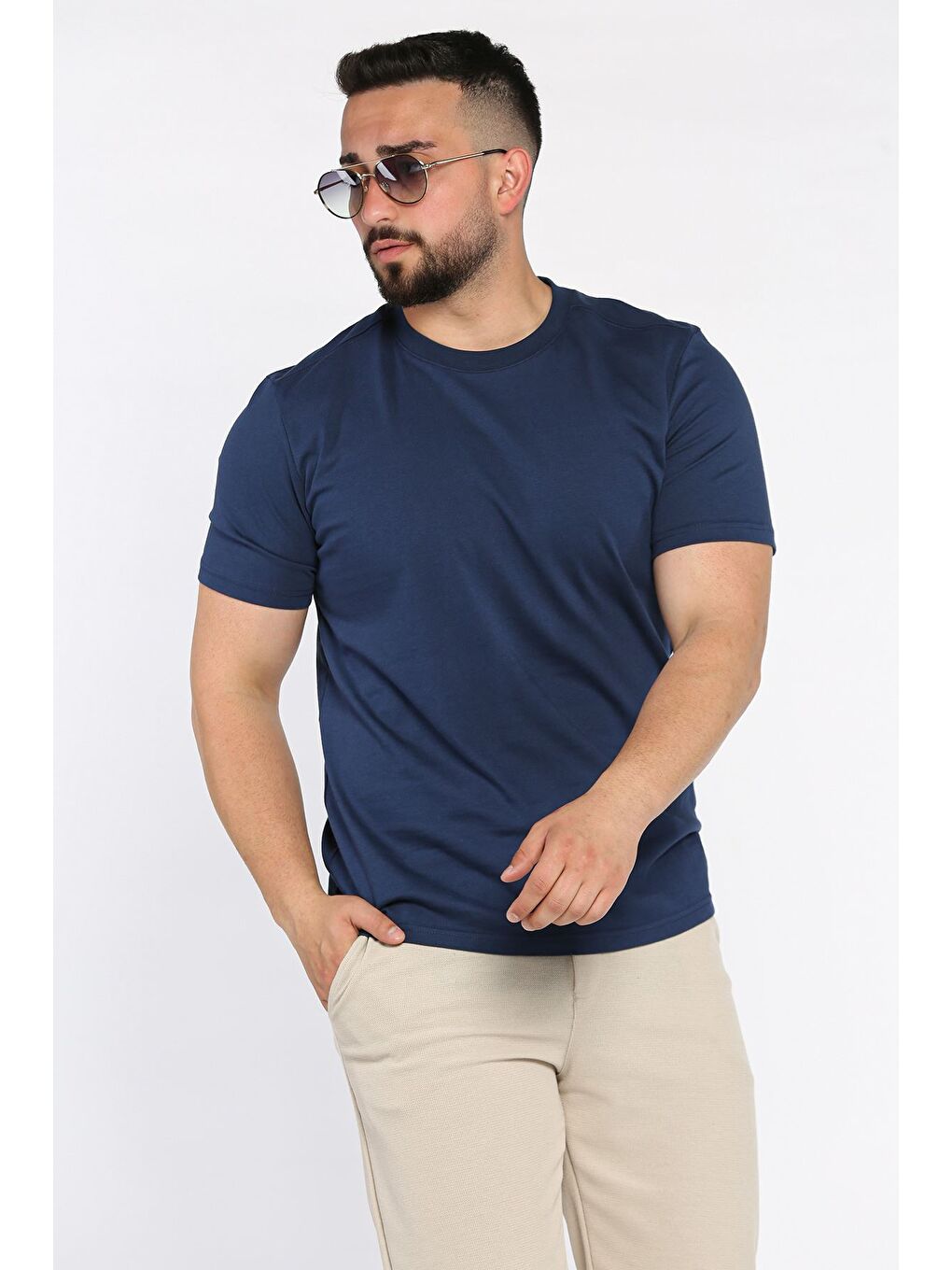 İndigo Erkek Bisiklet Yaka Tişört-1