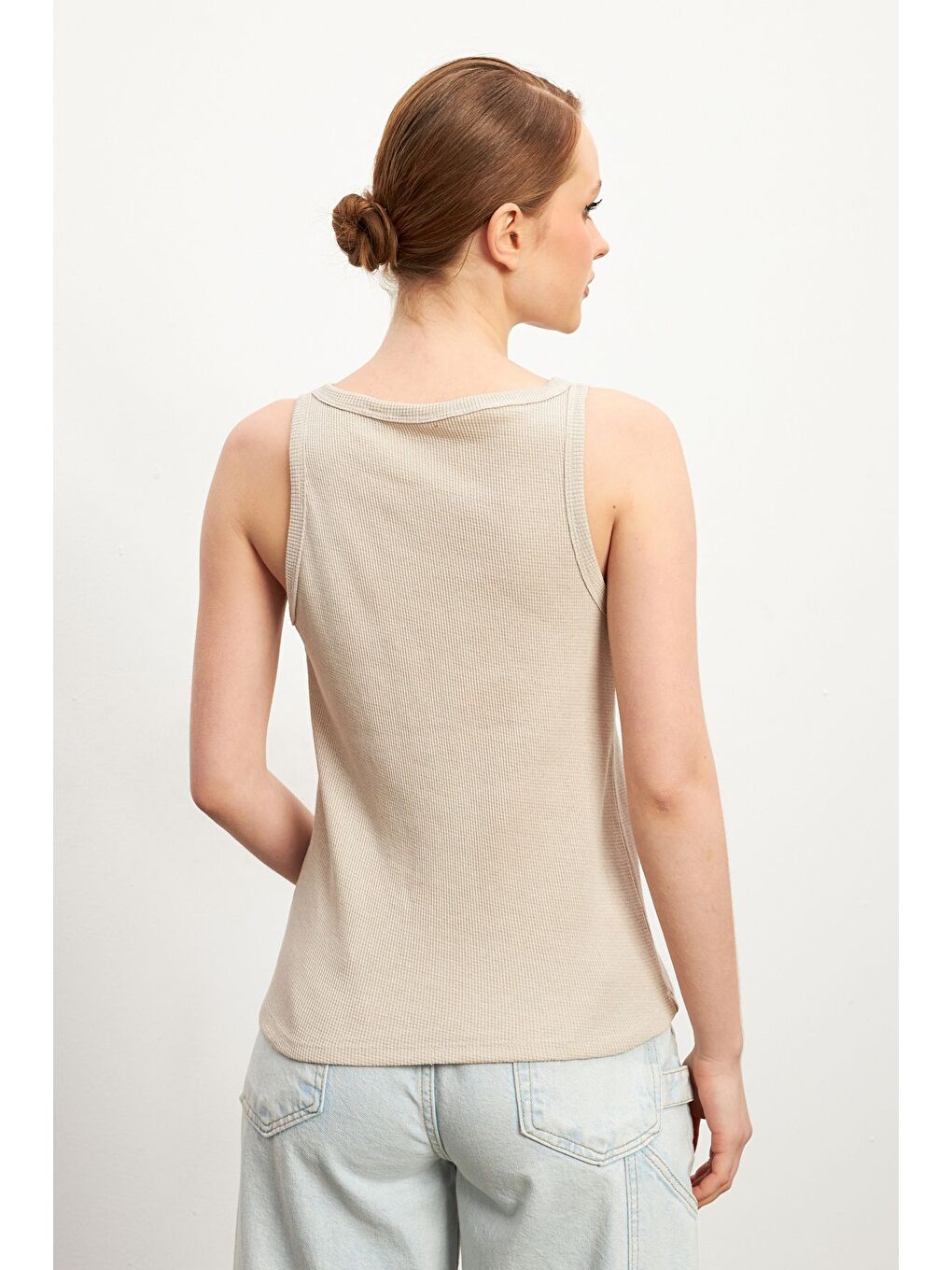 Kahverengi Kadın Kahve Bej Kalın Askılı Bisiklet Yaka Fitilli 2 li Paket Atlet Bluz-3