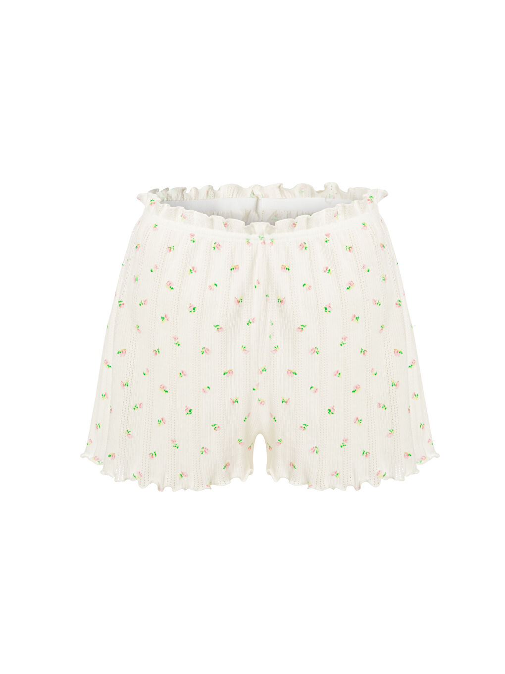 Yeşil Kadın Çiçek Desenli Gül Fiyonklu İp Askılı Şort Takım-2