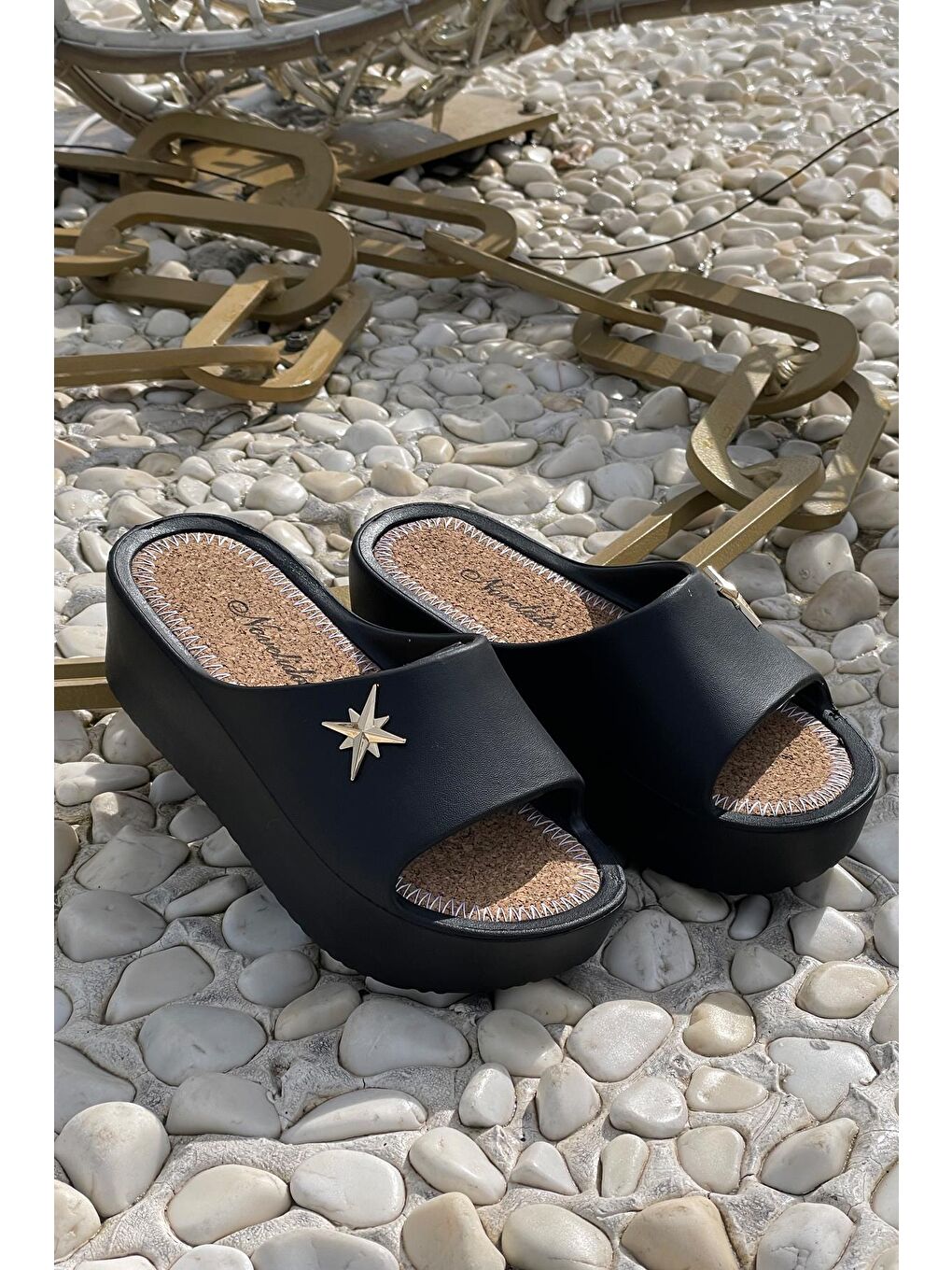 Siyah PUSULA Kadın Terlik Plaj Deniz Havuz Terliği Dolgu Topuk Yüksek Taban-4