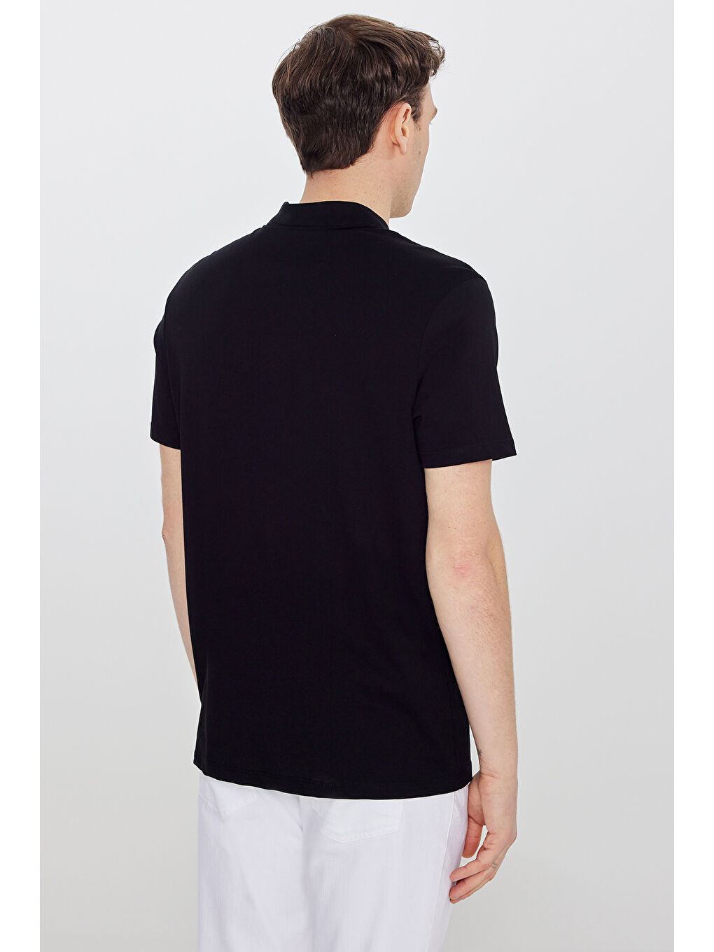 Erkek Siyah %100 Pamuk Standart Fit Normal Kesim Polo Yaka Tişört-4