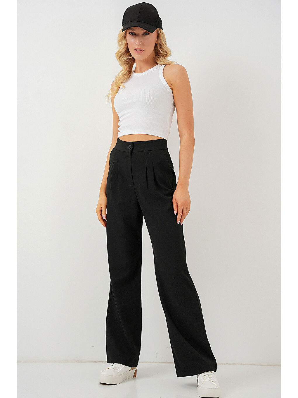 6638 Yüksek Bel Palazzo Pantolon - D. Siyah