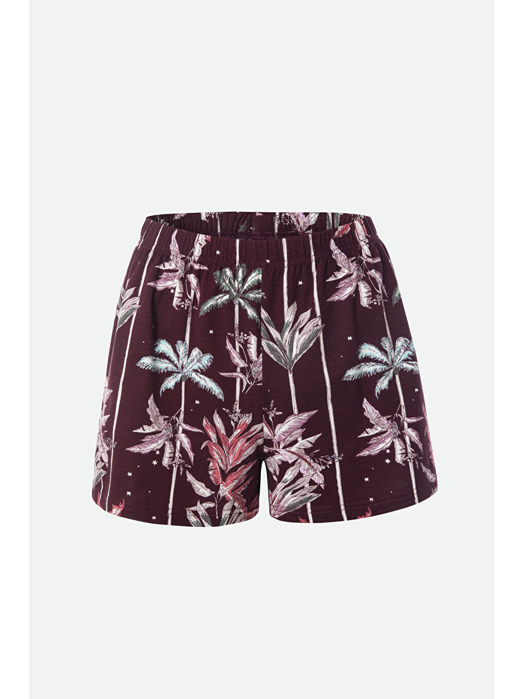 Bordo Kadın Pamuklu Askılı Şort Takımı-3