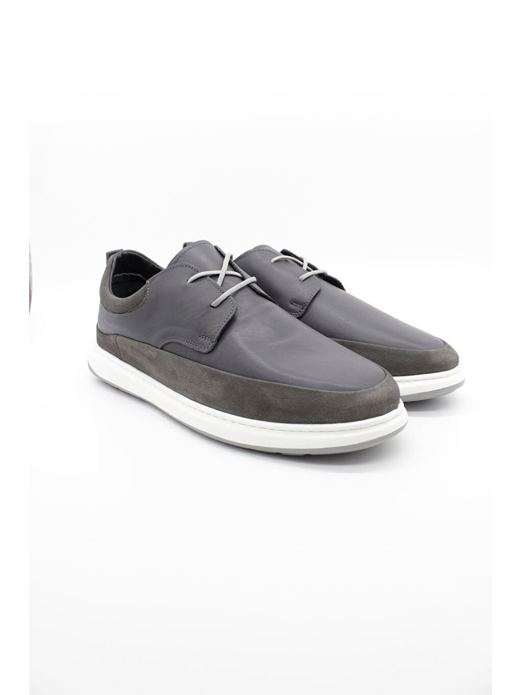 Gri %100 Deri Bağcıklı Casual Ayakkabı 1033250117-1