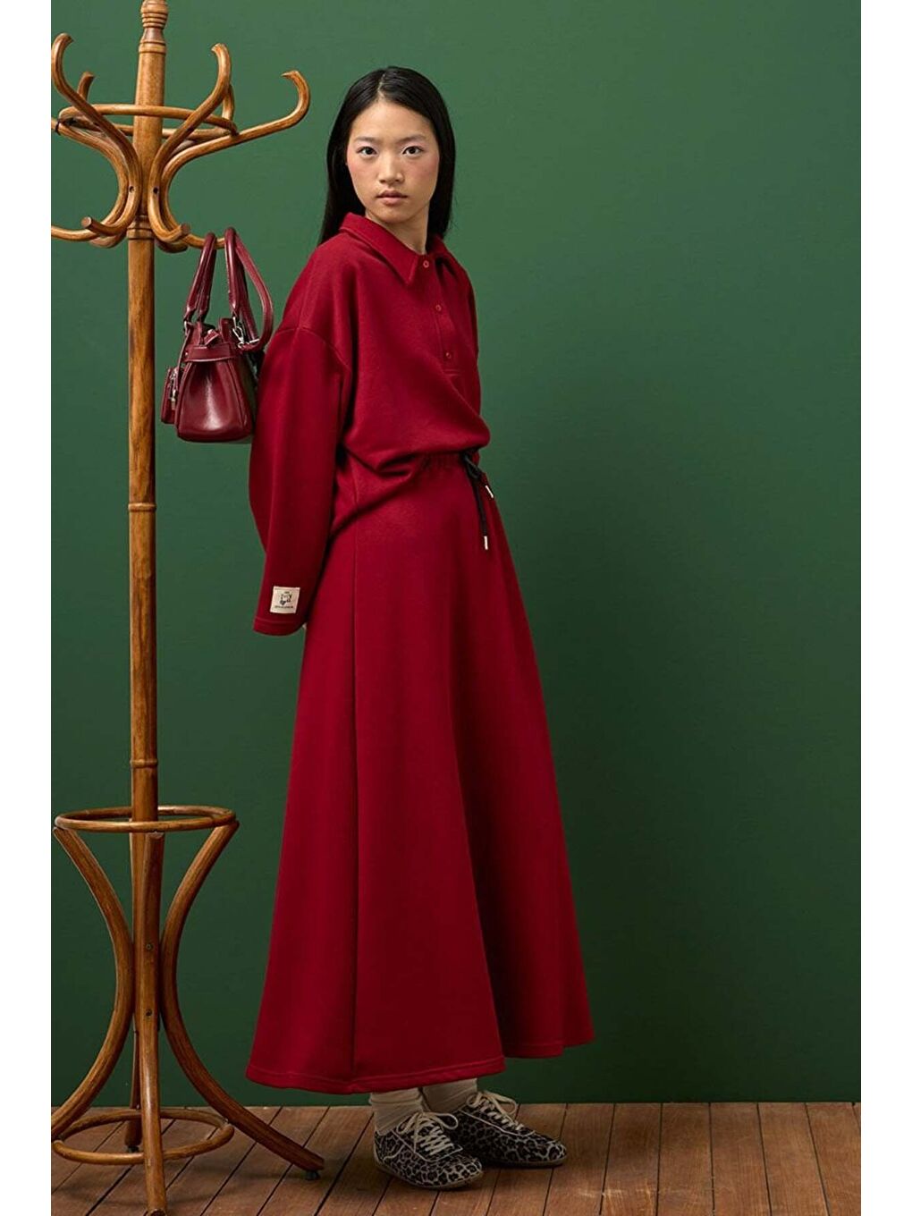 Bordo 3 İplik Yakalı Body & Etek Takım-2