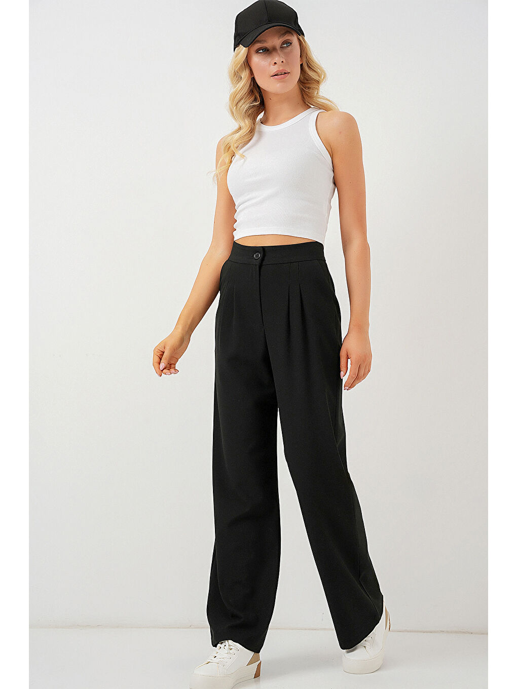 6638 Yüksek Bel Palazzo Pantolon - D. Siyah-4